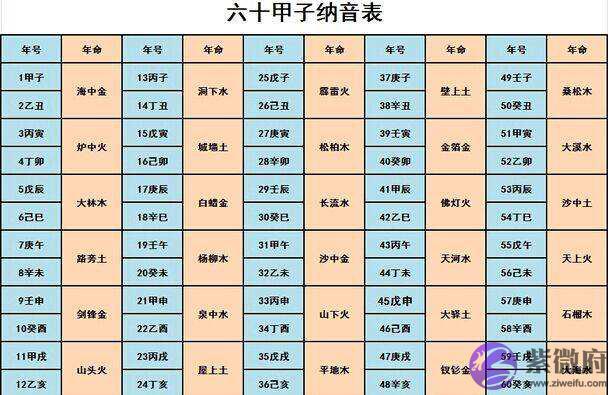六十甲子生肖年份五行表