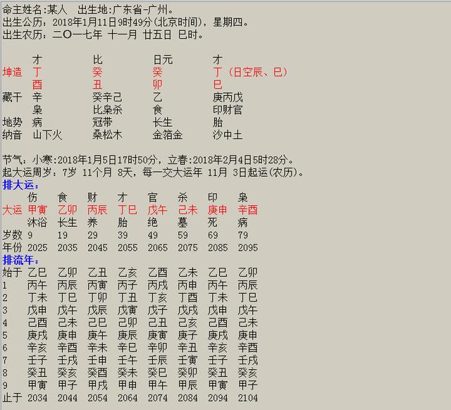2018年阳历1月11号四柱生辰命理详批