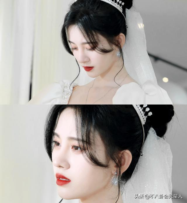 鞠婧祎婚纱造型暴露缺点，被风吹成大光明，与有刘海时判若两人